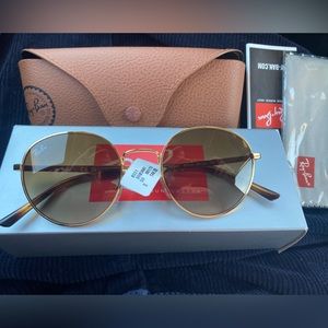 RayBan Arista circular gold brown sunglasses
